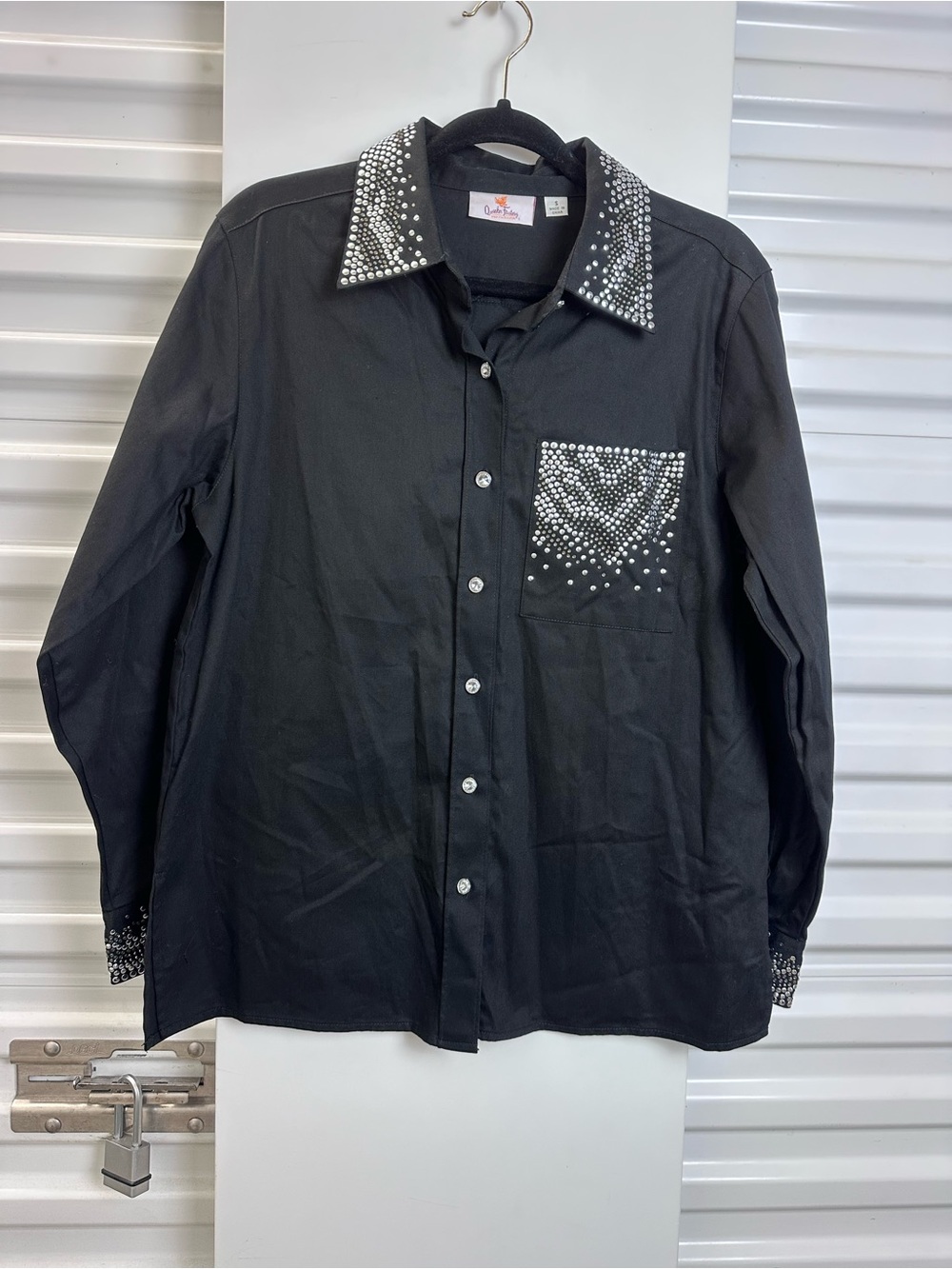 Quacker Factory Black Studded Button-Up Shirt with Silver Accents